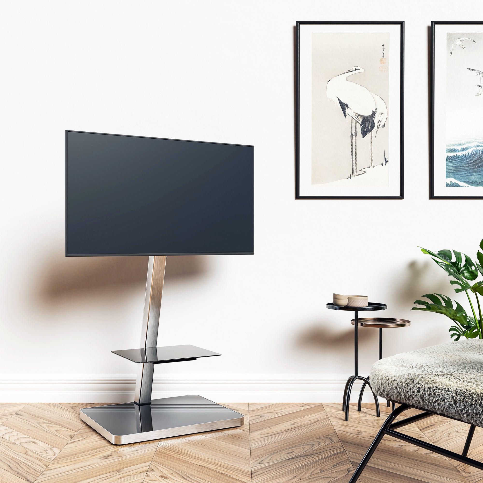 Sonorous PL-2710 Modern TV Floor Stand w/ Tempered Glass Shelf For TVs up to 65"