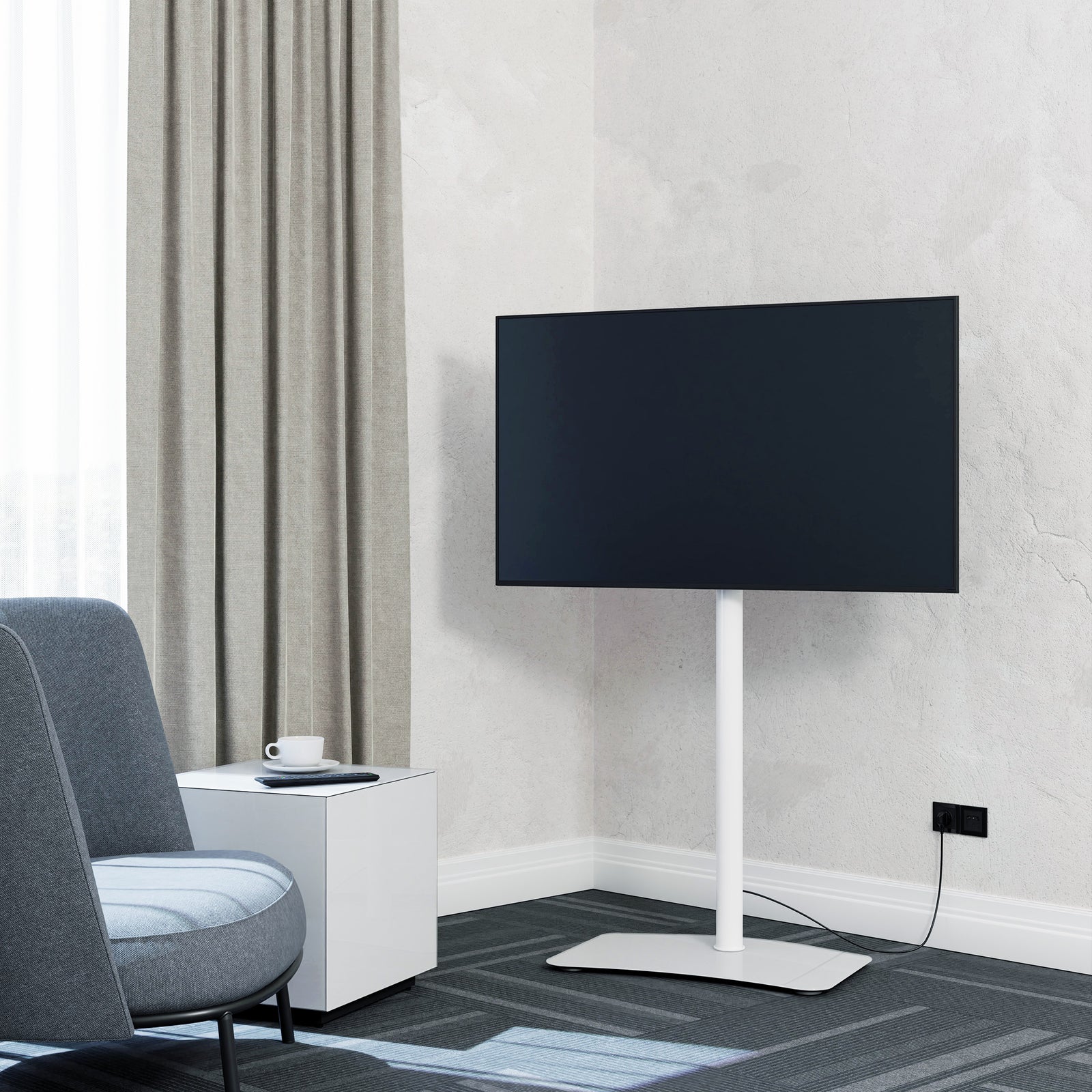 Sonorous PL-2800 Modern TV Floor Stand Mount / Bracket For Sizes up to 65" (Steel) - White