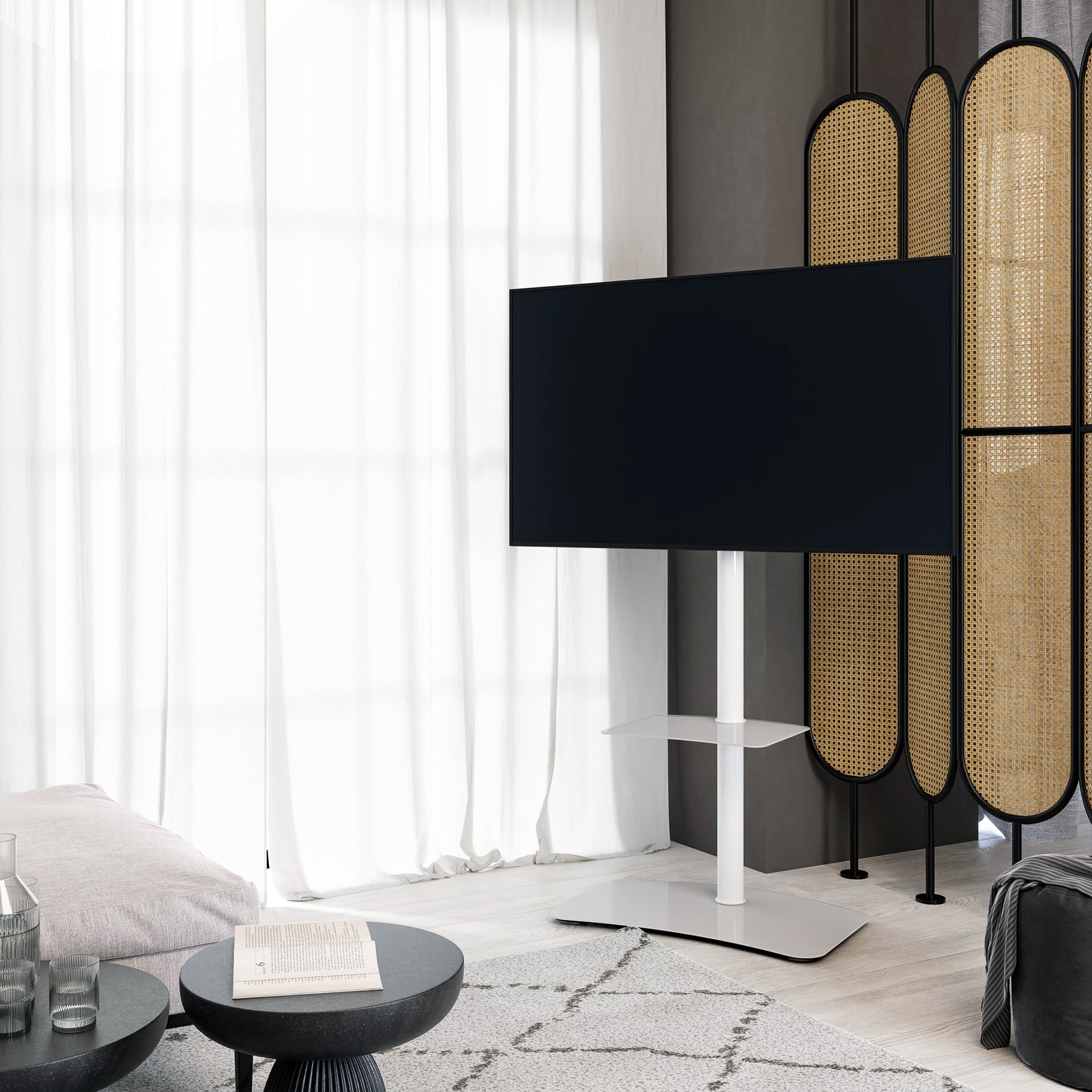 Sonorous PL-2810 Modern TV Floor Stand w/ Tempered Glass Shelf For TVs up to 65" - White