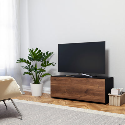 Sonorous Studio ST110 Modern TV Stand w/ Hidden Wheels for TVs up to 65" - Black /  Walnut Wood Cover