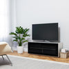 Sonorous Studio ST110 Modern TV Stand w/ Hidden Wheels for TVs up to 65" - White / Black Glass Cover