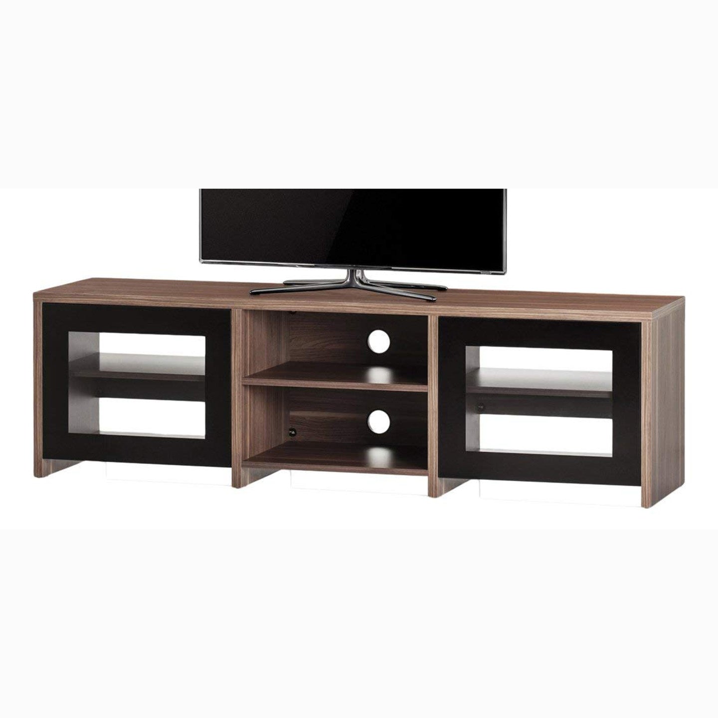 Sonorous LB-1620 Modern Wood and Glass TV Stand for TVs up to 75" - Walnut