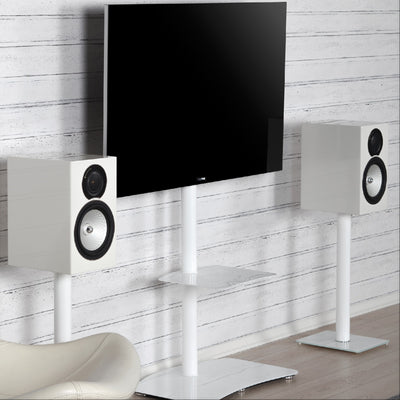 Sonorous PL-2810 Modern TV Floor Stand w/ Tempered Glass Shelf For TVs up to 65" - White