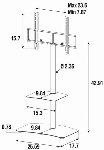 Sonorous PL-2810 Modern TV Floor Stand w/ Tempered Glass Shelf For TVs up to 65" - White
