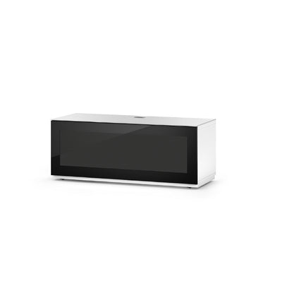 Sonorous Studio ST110 Modern TV Stand w/ Hidden Wheels for TVs up to 65" - White / Black Glass Cover