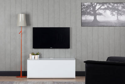Sonorous Studio ST110 Modern TV Stand w/ Hidden Wheels for TVs up to 65" - White / White Wood Cover