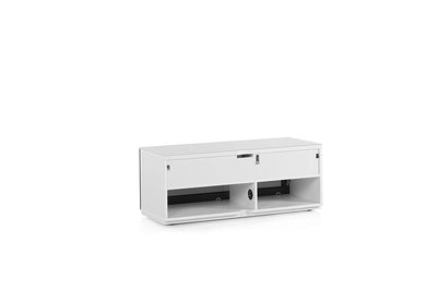 Sonorous Studio ST110 Modern TV Stand w/ Hidden Wheels for TVs up to 65" - White / Black Glass Cover