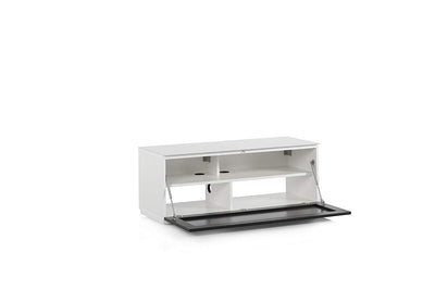 Sonorous Studio ST110 Modern TV Stand w/ Hidden Wheels for TVs up to 65" - White / Black Glass Cover