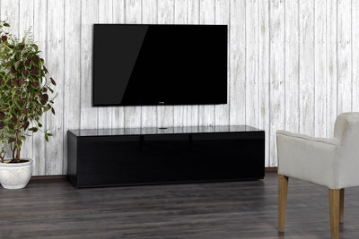 Sonorous Studio ST160 Modern TV Stand w/ Hidden Wheels for TVs up to 75" - Black / White Wood Cover