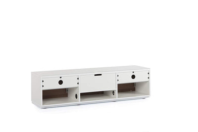Sonorous Studio ST160 Modern TV Stand w/ Hidden Wheels for TVs up to 75" - White / Walnut Wood Cover