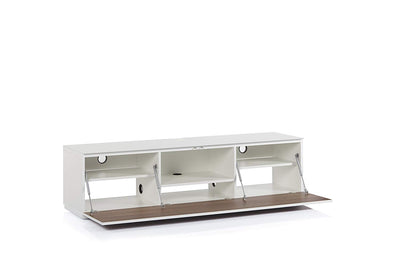 Sonorous Studio ST160 Modern TV Stand w/ Hidden Wheels for TVs up to 75" - White / Black Wood Cover