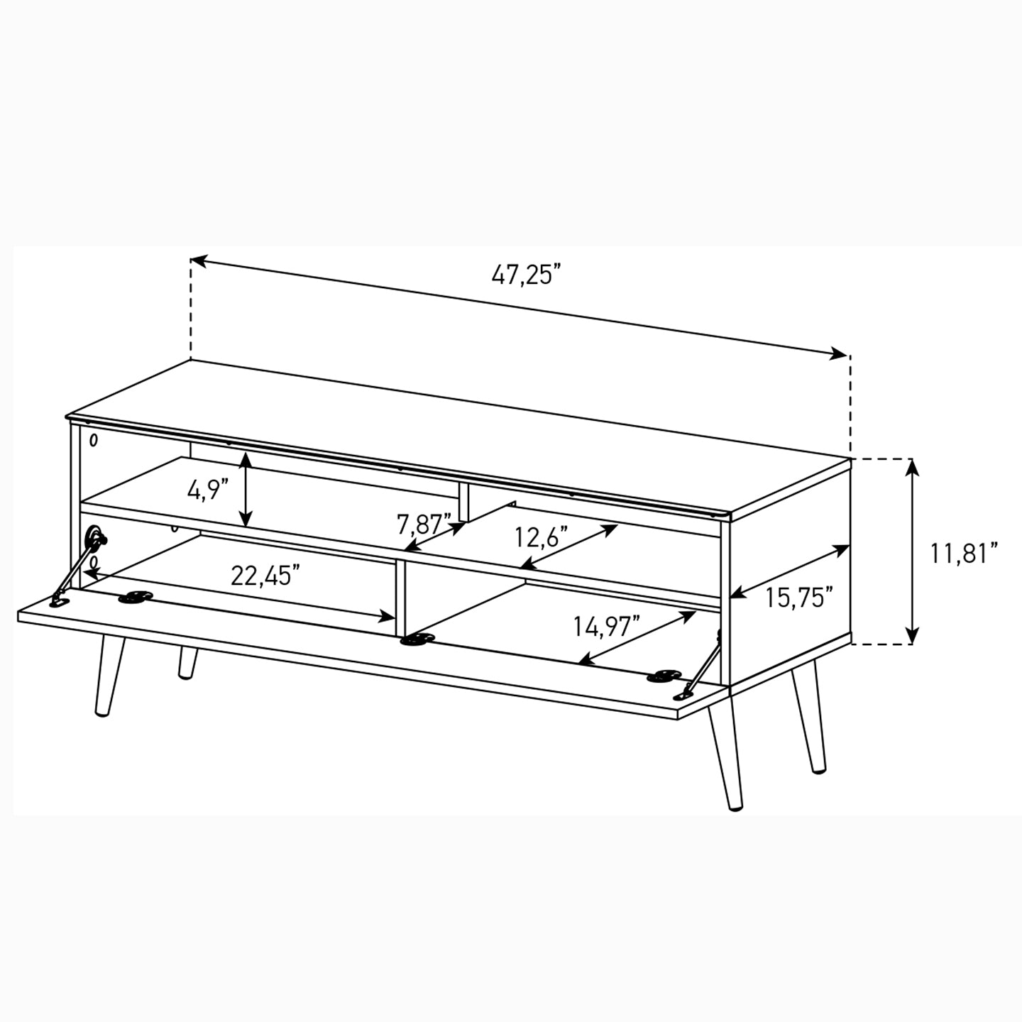 Sonorous VL1200 Series Modern TV Stand w/ Wood Legs for TVs up to 65" - Walnut Cabinet / White Cover