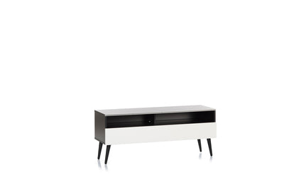 Sonorous VL1200 Series Modern TV Stand w/ Wood Legs for TVs up to 65" - Black Cabinet / White Cover