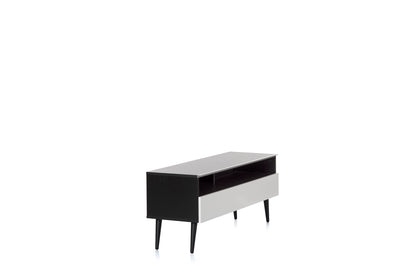 Sonorous VL1200 Series Modern TV Stand w/ Wood Legs for TVs up to 65" - Black Cabinet / White Cover