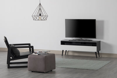 Sonorous VL1200 Series Modern TV Stand w/ Wood Legs for TVs up to 65" - Black Cabinet / White Cover