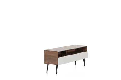 Sonorous VL1200 Series Modern TV Stand w/ Wood Legs for TVs up to 65" - Walnut Cabinet / White Cover