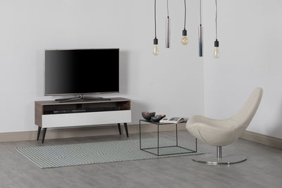 Sonorous VL1200 Series Modern TV Stand w/ Wood Legs for TVs up to 65" - Walnut Cabinet / White Cover