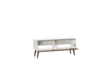Sonorous VL1200 Series Modern TV Stand w/ Wood Legs for TVs up to 65" - White Cabinet / Walnut Cover