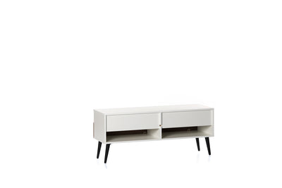 Sonorous VL1200 Series Modern TV Stand w/ Wood Legs for TVs up to 65" - White Cabinet / Walnut Cover