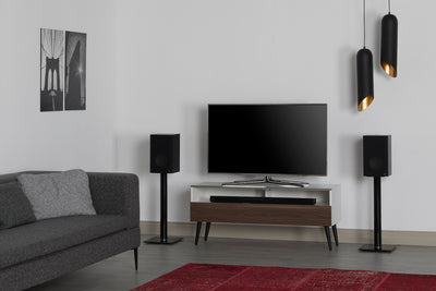 Sonorous VL1200 Series Modern TV Stand w/ Wood Legs for TVs up to 65" - White Cabinet / Walnut Cover