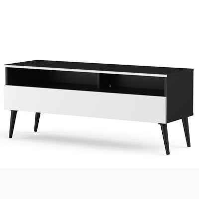 Sonorous VL1200 Series Modern TV Stand w/ Wood Legs for TVs up to 65" - Black Cabinet / White Cover