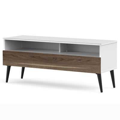 Sonorous VL1200 Series Modern TV Stand w/ Wood Legs for TVs up to 65" - White Cabinet / Walnut Cover